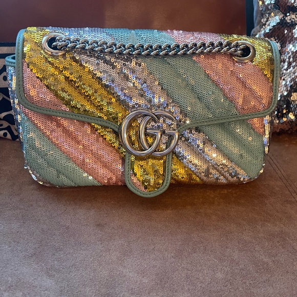 Gucci Marmont Pastel Multicolor Sequin Crossbody Bag - Picture 1 of 10
